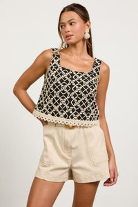 Embroidered Square Neck Top