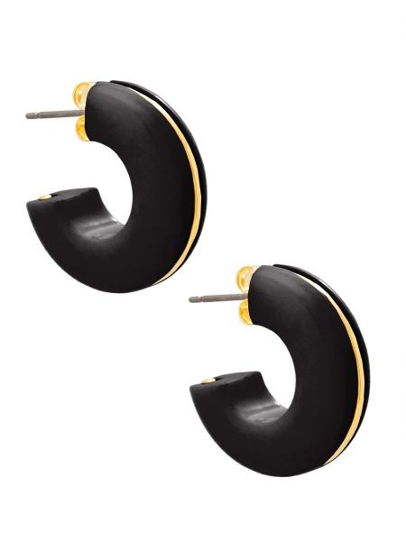 Gold Rill Hoop Earrings - Black