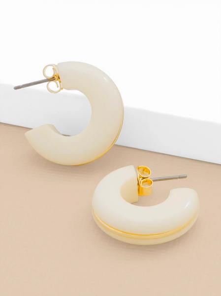 Gold Rill Hoop Earrings - Cream