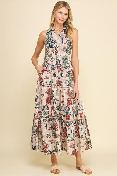 Patchwork Tiered Maxi Dress