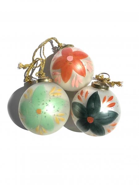 Hand-Painted Floral Glass Ornament