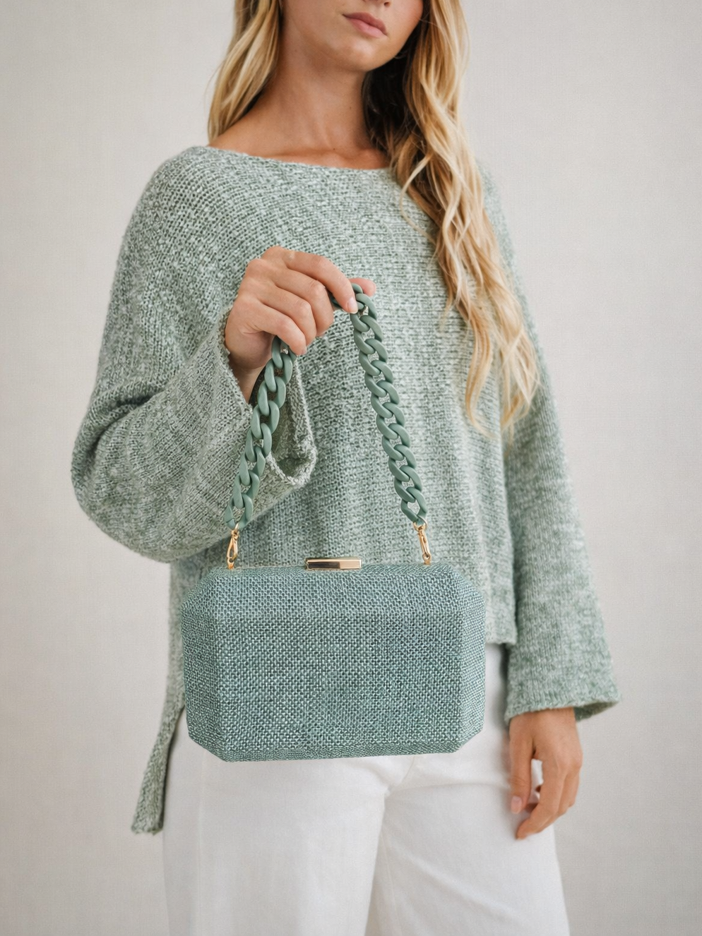 Jewel Jute Aqua Clutch