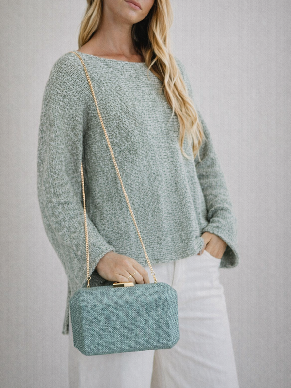 Jewel Jute Aqua Clutch