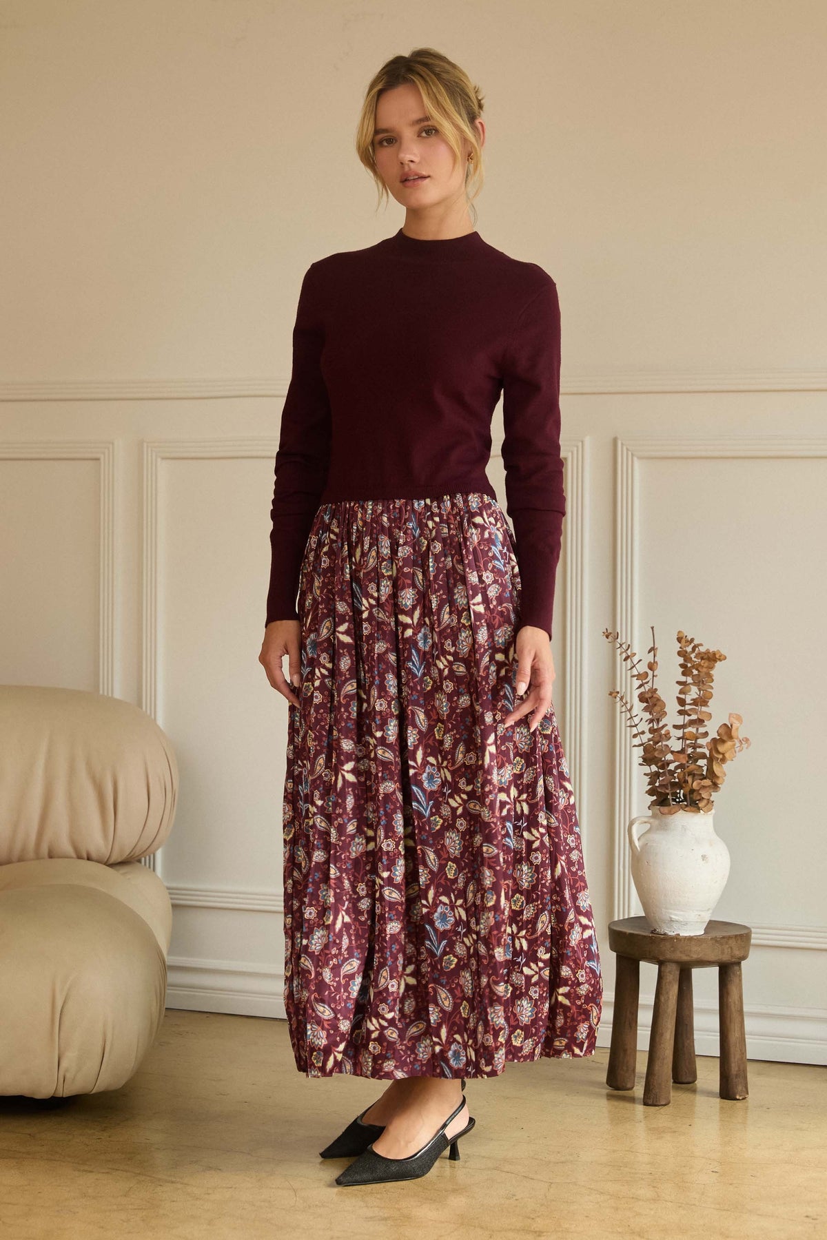 Paisley Pleated Skirt Dress