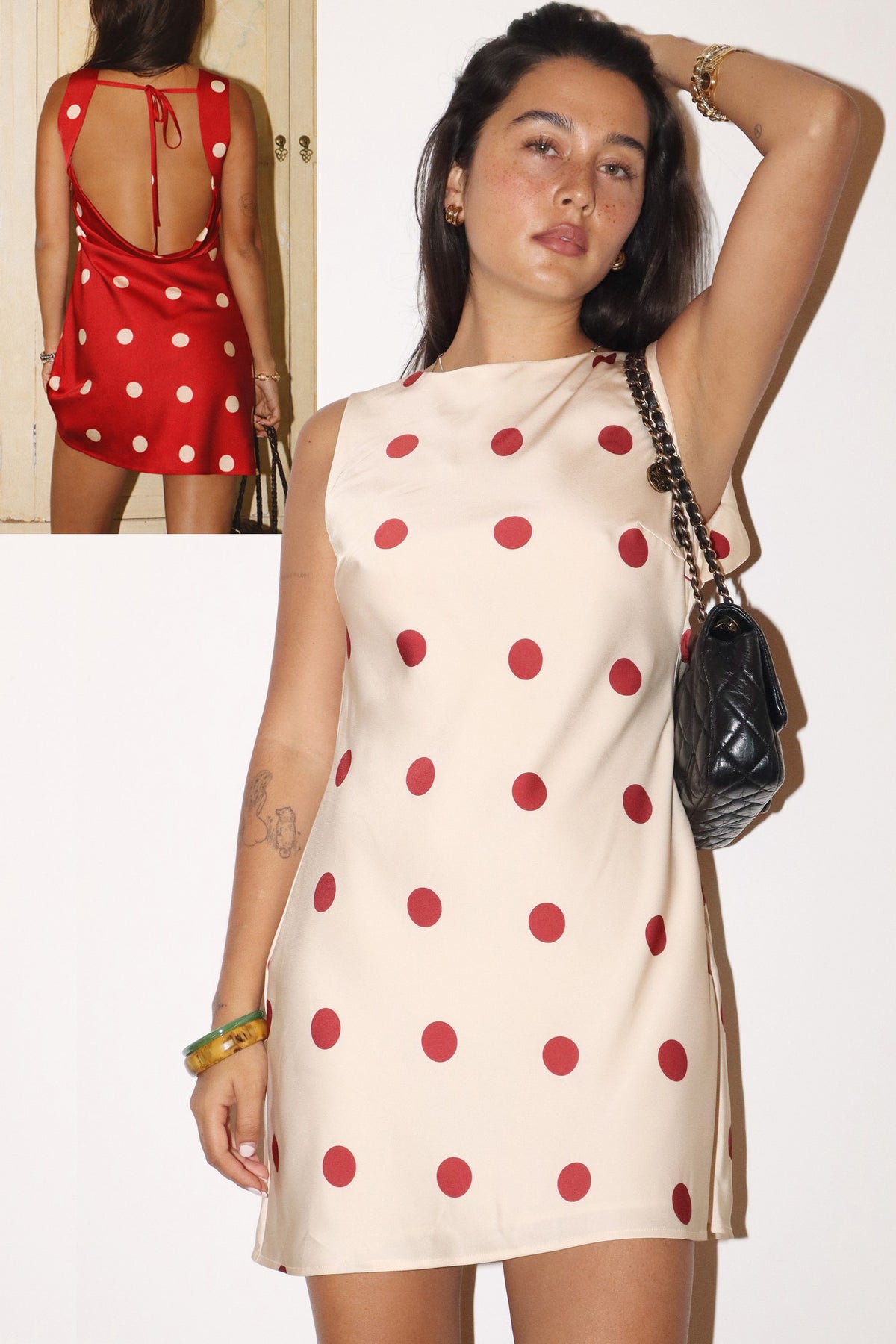 Polka Dot Draped Back Dress