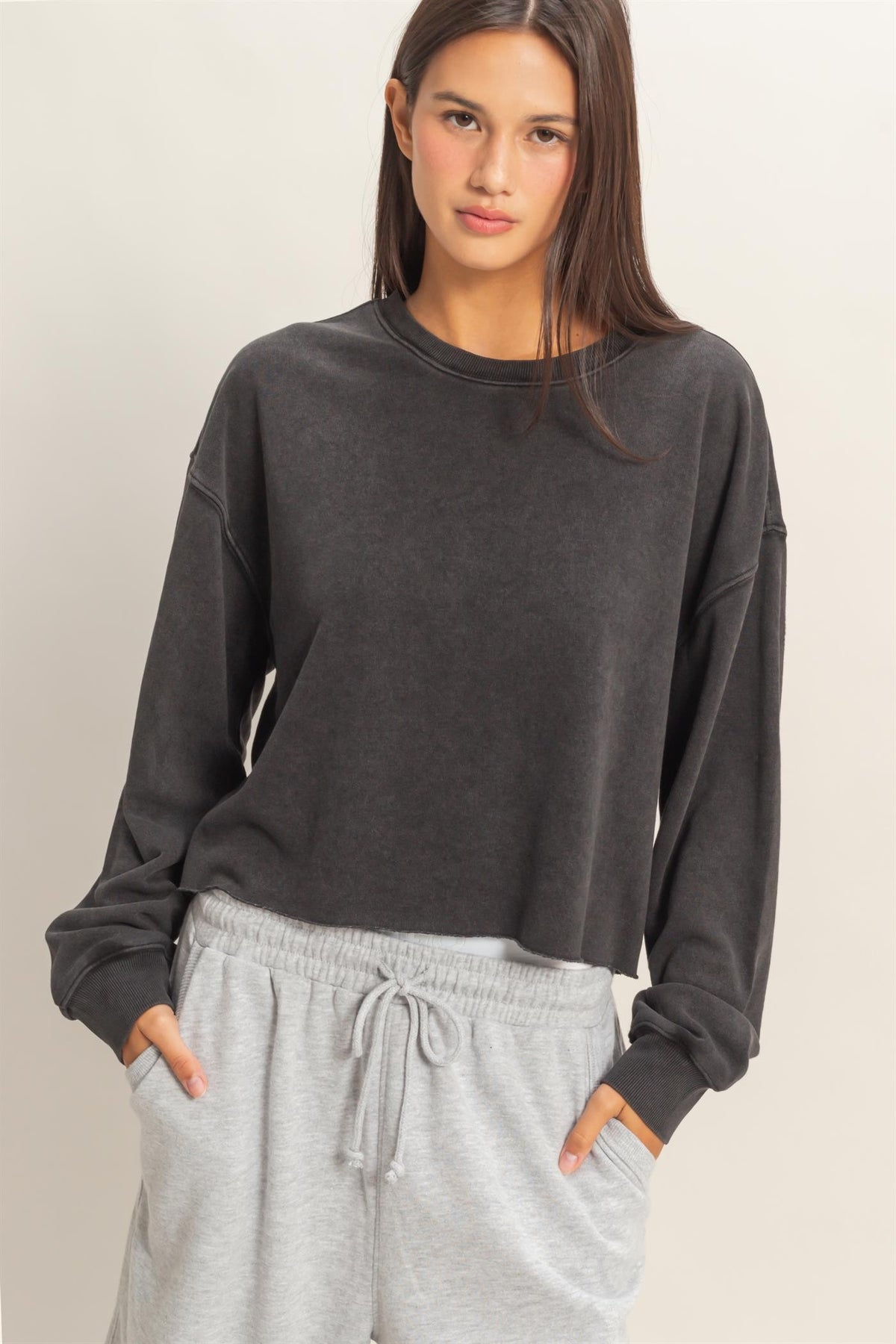 Cropped Mineral Washed Sweatshirt