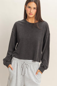 Cropped Mineral Washed Sweatshirt