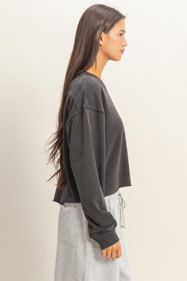 Cropped Mineral Washed Sweatshirt