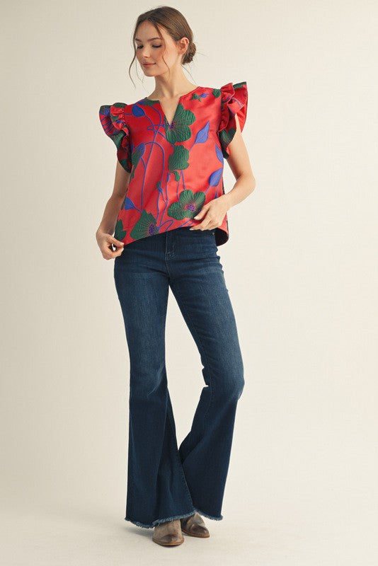 Lotus Ruffle Sleeve Top