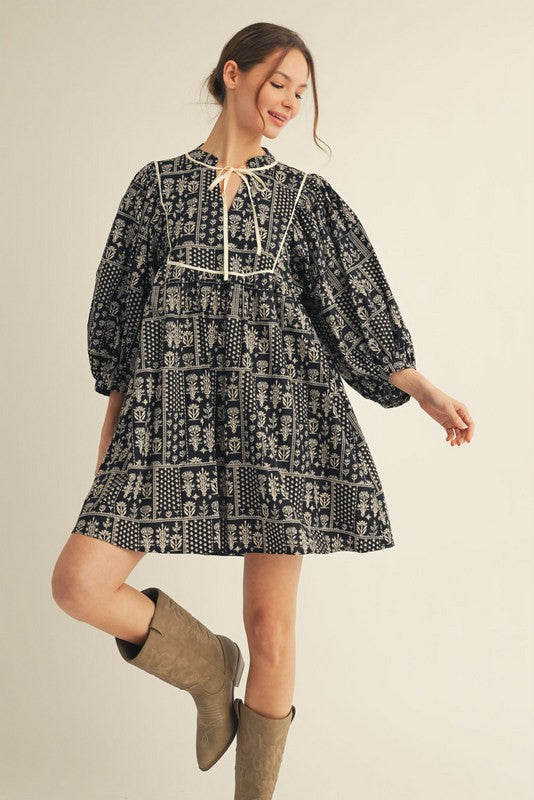Block Printed Bib Dress
