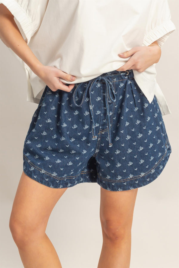 Blousy Drawstring Denim Shorts