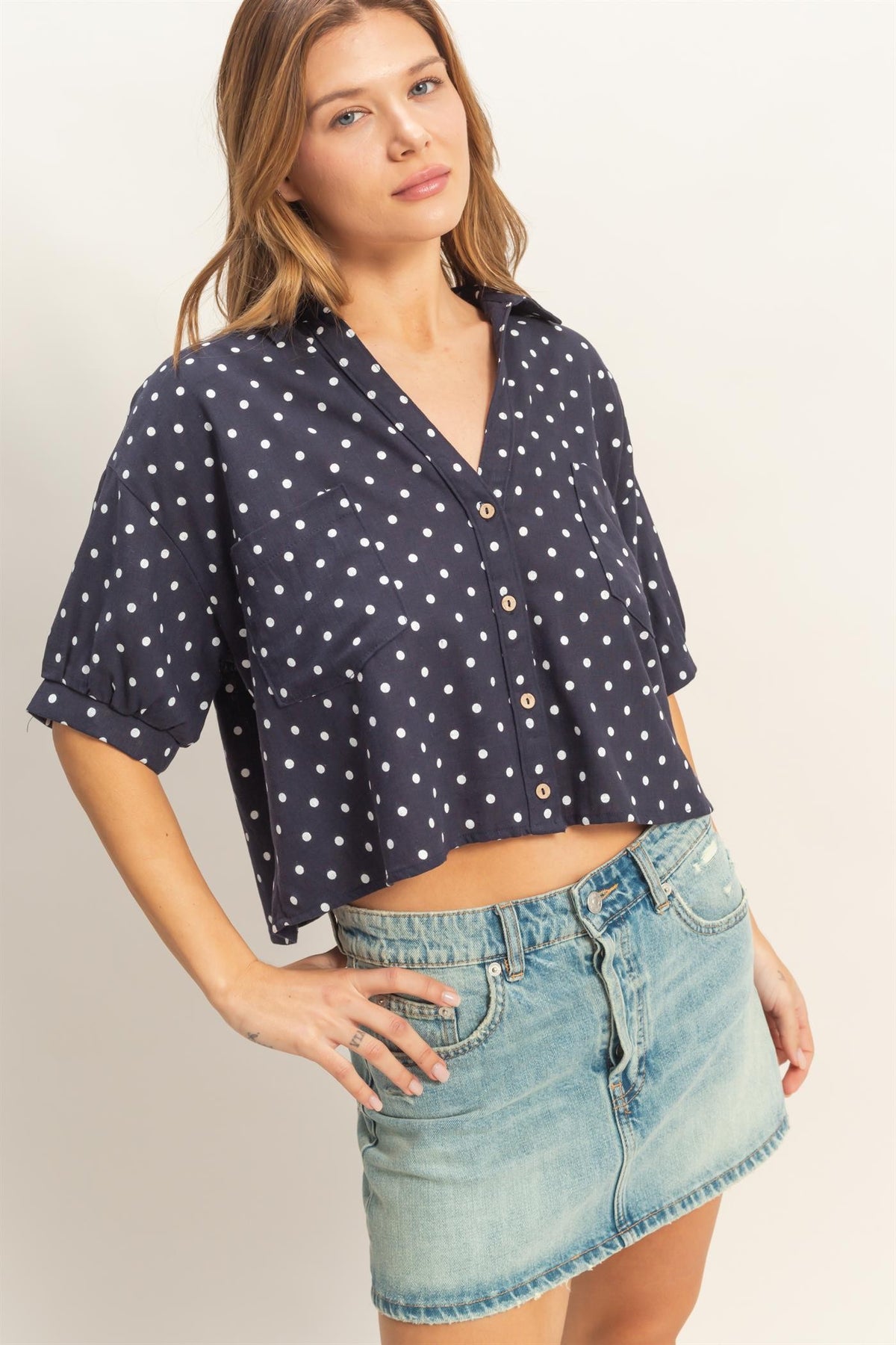 Becky Polka Dot Linen Top