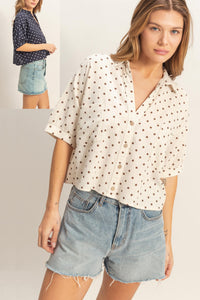Becky Polka Dot Linen Top