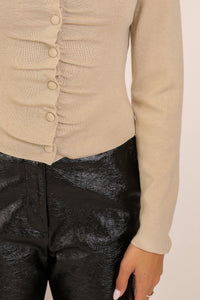 Gathered Button Cardigan