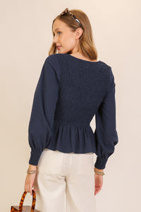 Tie Front Smocked Gingham Top