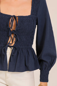 Tie Front Smocked Gingham Top