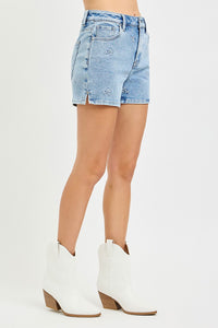 Embroidered High-Rise Denim Shorts