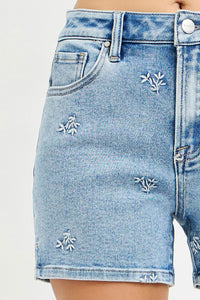 Embroidered High-Rise Denim Shorts
